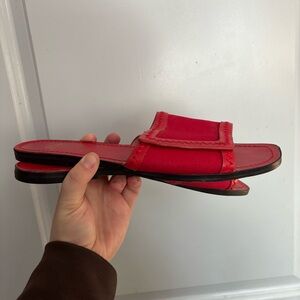 J. Crew Women’s 10 Red Leather Canvas Slide Sandals